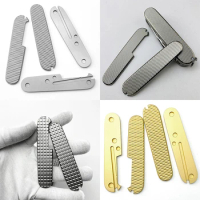 4 Patterns Titanium Alloy / Brass Material Knife Handle Scales Patches for 91MM Victorinox Swiss Army Knives Radial Fish stria