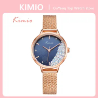 KIMIO 2022 New Women's Watches Quartz Fashion Crystal Simple Round Dial Stainless Steel Mesh Ladies Wristwatch Relogio Feminino