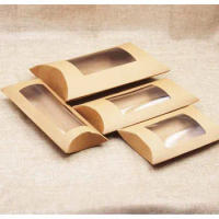 Wholesale 50pcs/lot Christmas Gift Box Kraft Paper Pillow Box with Window Transparent Wedding Candy Favor Box Packaging