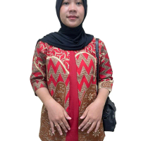 Atasan blouse batik cewek warna merah kombinasi coklat bahan katun premium Baju Wanita