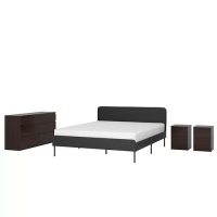 SLATTUM/KULLEN 臥室家具 4件組, 雙人床框, 黑色/黑棕色