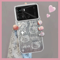 เคสโทรศัพท์, สำหรับ itel P40, ซิลิโคน TPU บางเฉียบ, โปร่งใส, พร้อมการออกแบบหน้าจอขนนก, ลายแมวเรียบง่