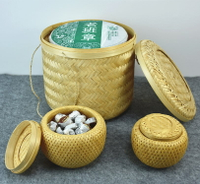 純手工竹編茶葉罐茶筒七子餅筒茶葉包裝盒雙層小茶簍茶餅零食收納