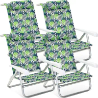 4 Pcs Folding Beach Chair Sunbathing Chairs Camping Chair 6 Adjustable Position Patio Sling Chairs Reclining Back