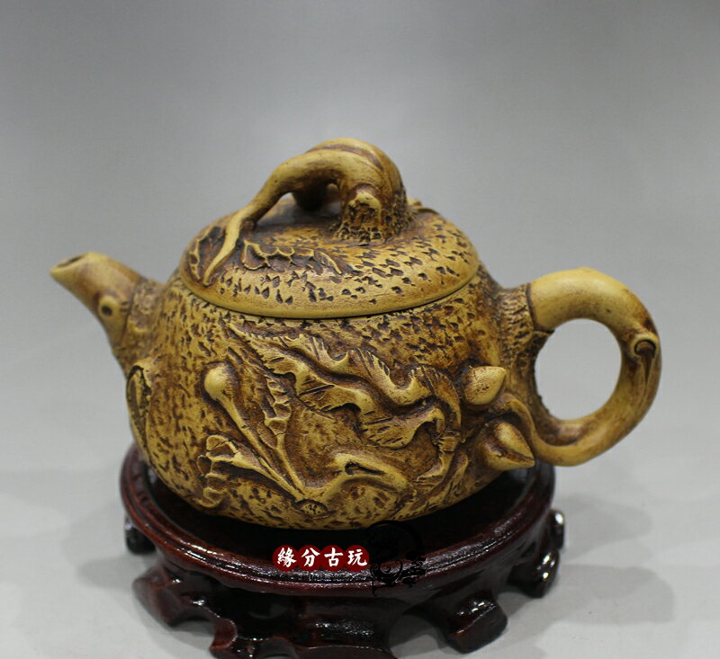 館蔵珍品 紫砂壺 福寿雙全壺 陳鳴遠款 原礦紅泥 紫砂壺』置物