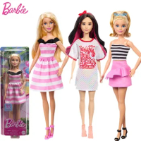 Original Barbie Doll Fashionista Kids Toys for Girls 65th Anniversary Blonde Hair Dolls Striped Dress Accessories Juguetes Gift