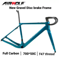 Gravel Di2 Carbon Cyclocross Frame Gravel Bicycle Frame Customized Color Disc Brake 700CX50C Bike Frameset with Handlebar