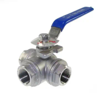 NEW style1/2" 3 Way Female BSPT 316 SS Type T Mountin Pad Ball Valve Vinyl Handle stainless steel