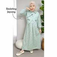 Gamis Anak Adeline Bahan Knit Bunga Rompi Resleting M Hijau Mint
