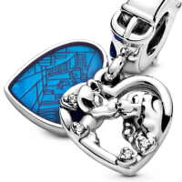Disney Lady and the Tramp Heart Pendant for Jewelry Making Fit Pandora Kiss Dog Charms Bracelet Women Girls Bangles Accessories