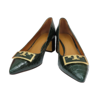 【二手名牌BRAND OFF】TORY BURCH 湯麗柏琦 綠色 牛皮 鱷魚壓紋 Gigi 高跟鞋 #7M