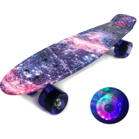 22 Inches Galaxy Skate Board Mini Cruiser Skateboard Single Rocker Penny Board With Flashing Light Wheels