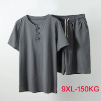Summer men shirt 5XL 6XL 7XL 8XL 9XL 155 cm plus size linen large size shirt with shorts men 5 colors