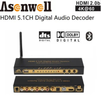 HDMI Audio Extractor Converter DTS AC3 5.1 Digital Audio Decoder ARC SPDIF Coaxial PC-USB Bluetooth Audio Input Video Extractor