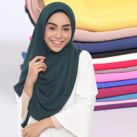 Jifang Women Plain Bubble Chiffon Instant Shawl Double Loop Hijabs Muslim Lady Tudung Turban Easy Us