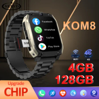 1.96 Inch Original Luxurious Watch 4G+128GB Smart Watch KOM8 SIM Card Android HD Camera for Men Women Wifi GPS Google Play App