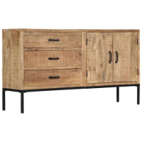 Sideboard 55.1"x13.8"x29.5" Solid Mango Wood With 3 drawers and 2 doors，storing your shoes, books
