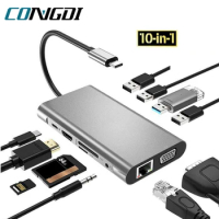 USB C Hub 11 in 1 4K Type C To HDMI-compatible Adapter with RJ45 SD/TF Card Reader PD Fast Charge for Laptop Computer Type C HUB