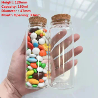 33*47*120mm 150ml Candy Glass Bottles Cork Stopper Spicy Storage Dragees Jar Bottle Food Containers Glass spice Jars Vials