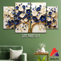 HIASAN DINDING PEMANDANGAN BUNGA EMAS 3D ELEGAN SET ISI 4 AESTETIK FLOWERS KAMAR DEKORASI RUMAH WALL