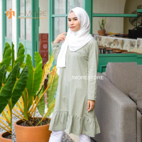 Kaos Tunik Rempel Wanita By JMORE Bahan Cotton Katun Combed 24s/30s Panjang Bawal Lutut & Rempel Baw
