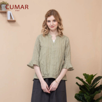 【CUMAR】圓領條紋-女七分袖襯衫(三色/魅力商品/版型適中)