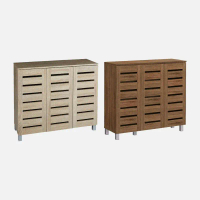 VHIVE Vegas 3 Door 90cm Shoe Cabinet - 3 Ventilation Doors 4 Tiers Walnut Rack Storage Cupboard