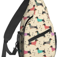 Cartoon Crossbody Backpack for Men Women Sling Bag Dachshunds Dog Chest Bag Shoulder Bag Lightweight One Strap Backpack