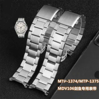 Classic Curved End Stainless Steel Watchband 22mm Man's Silver Solid Links Bracelet Fit For Casio MTP1374 MTP1375 Watch Stock