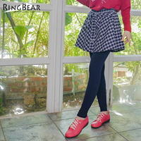 褲裙--甜美氣息蝴蝶結排釦裝飾鬆緊格紋褲裙(藍.綠XL-4L)-R173眼圈熊中大尺碼
