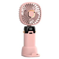 Foldable USB Neck Hanging Fan 5 Speed USB Fan Led Display Screen Rechargeable 800mAh with Phone Stand