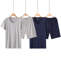 Summer Pajama Thin Sets Male Short Pajamas Sleepwear Solid Suit For Men Pajama Novelty Homewear Modal Men's Sleeved Set Clothes