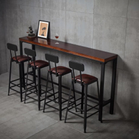 吧台椅 客製化 吧臺桌簡約家用現代酒吧靠墻桌椅組合高腳桌鐵藝實木長條窄高桌子