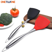 BBQ Silicone Wok Spatula Stainless Steel Cooking Turner Non-Stick Shovel Heat-Resistant Non-toxic Wok Turner Kitchen Accessories