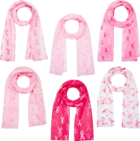 6 Pcs Breast Cancer Awareness Scarf Pink Ribbon Festive Long Scarf for Women Mothers Day Christmas B