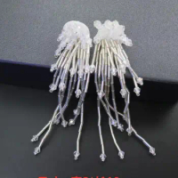 10pcs 2x10cm wide pearl crystal tassel long pendant earrings shoe flower decorative accessories appliques patch K38V8V230429T
