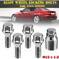 39bD 5 ชิ้น M12 X 1.5 4+1 สกรูล็อคล้ออลูมิเนียม ป้องกันการโจรกรรม สำหรับ BMW E30 E36 E46 E81 E82 E87
