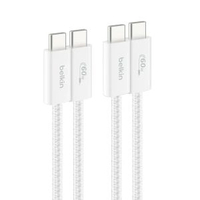 Belkin Type-C 數據線 60W 快充 耐用 適用iPhone 17 Pro Max 安卓手機- USB-C轉C 60W快充 編織數據線 1.5米白色（2件裝） 1.5m