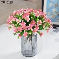 YO CHO Artificial Flower Eucalyptus Oil Painting Orchid Flower Bouquet Wedding Home Chiristmas Decoration White Silk Fake Flower