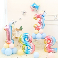 寶寶滿月大號數字32寸漸變氣球立柱彩色氣球生日派對氣球裝飾品