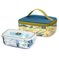 《滿萬折1000》FU eco【FU-GC162Y】耐熱玻璃分隔保鮮盒提袋組黃色保鮮盒