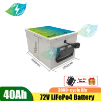 72V 40Ah LiFePO4 Battery 72V Electric Vehicle Lithium Ion Battery Pack for E-bike/E-Motorcycle System+5A Charger