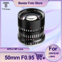 TTArtisan 50mm F0.95 APS-C MF Lens Large Aperture Portrait Prime Lens for Sony E A6000 A7 III Fuji X-A1 Canon M5 R5 Nikon Z50