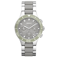 DKNY 英式女爵魅力晶鑽陶瓷計時腕錶-灰/38mm