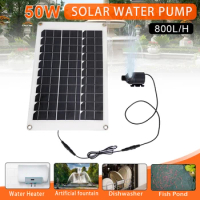 800L/H Mini Brushless Solar Water Pump DC 12V 50W Solar Panel Quiet Ultra Silent Solar Pump Kit Aquarium Garden Pond Set Decor