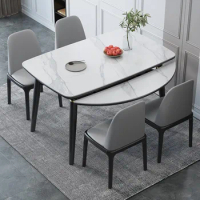 Light luxury slate dining table and chair combination simple modern small apartment folding retractable solid wood square and ro