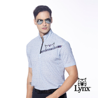 【Lynx Golf】男款吸溼排汗蛀蟲紗材質大山貓印花短袖立領POLO衫/高爾夫球衫-灰色