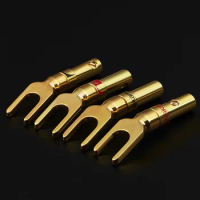 Nakamichi Brass Gold Plated Y Spade Audio Plugs Screw Fork Speaker Cable Connector Adapter 4pcs/8pcs