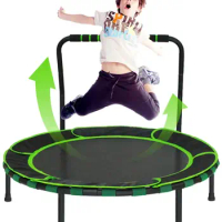 Kids Trampoline with Foldable Bungee Rebounder Adjustable Handrail and Safety Padded Cover for Indoor and Outdoor