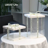 LBSISI Life 4 6 8 10 Inch Transparent Cake Box Birthday Wedding Christmas Party High Round Cake Packaging Box